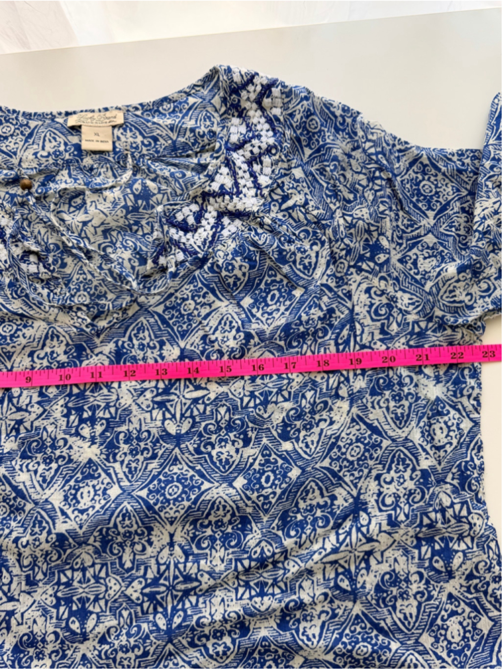 Women's Lucky Brand Blue and White Printed Blouse, Size XL - Picture 5 of 6